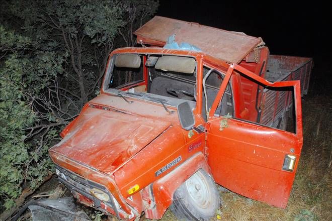 Freni boşalan kamyon uçuruma devrildi