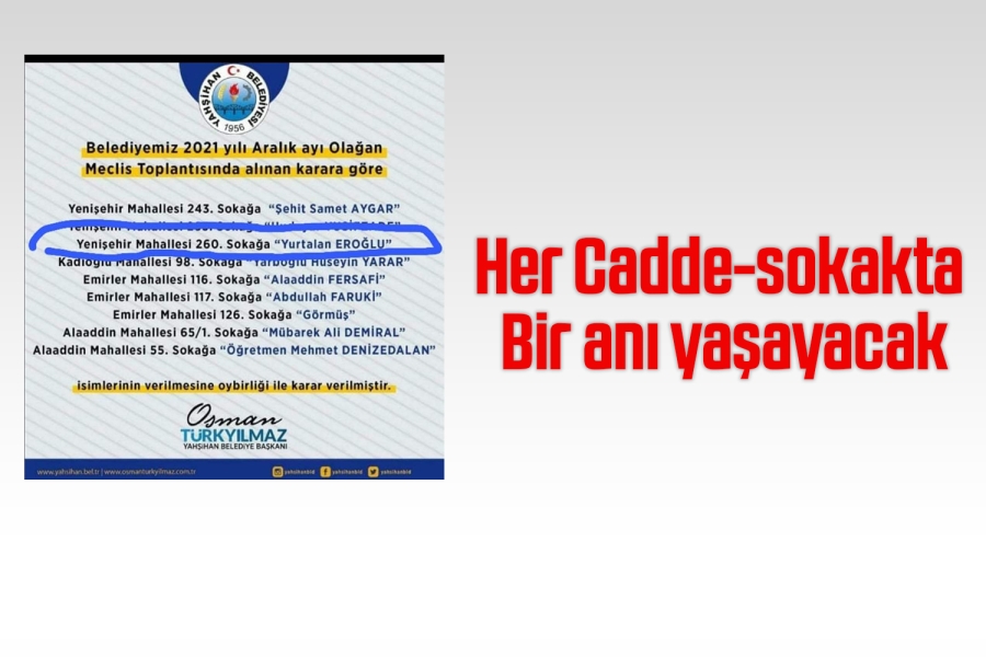 Her Cadde-sokakta  Bir anı yaşayacak