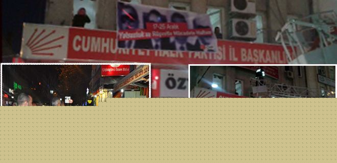 Polis, CHP il binasındaki pankartı indirdi