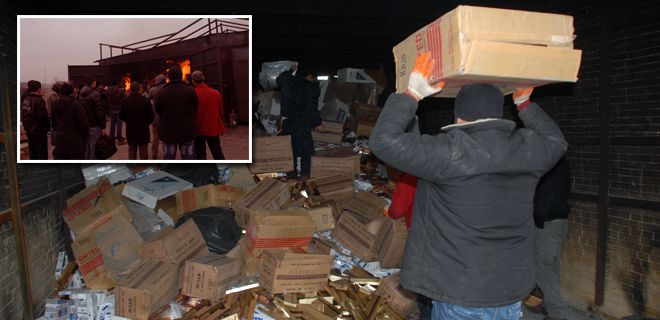 450 bin paket sigara kül oldu