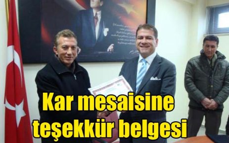 Kar mesaisine teşekkür belgesi 