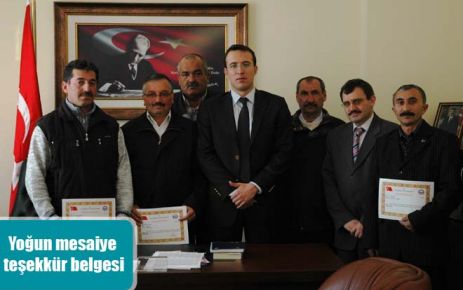 Yoğun mesaiye teşekkür belgesi